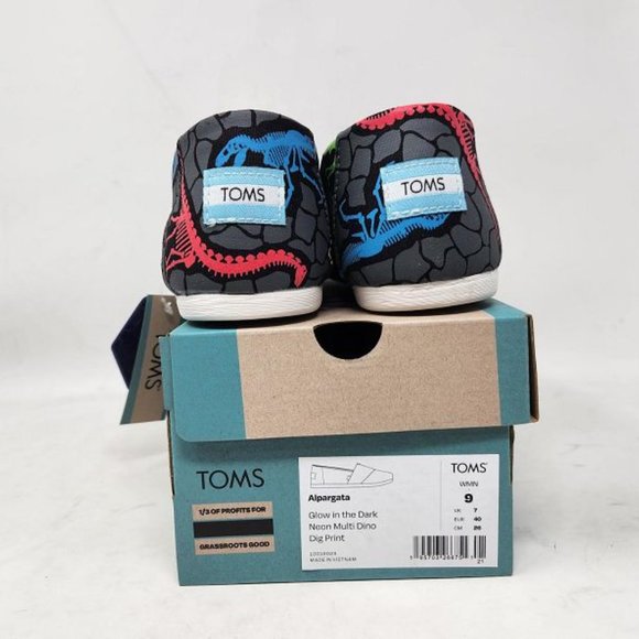 New women's dinosaurs Toms glow in the dark neon multi dino dig alpargata shoes - Picture 2 of 8